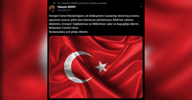 Eskişehir Valisi'nden taziye mesajı
