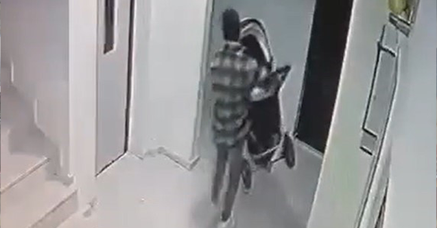 Bebek arabası çalan şüpheli güvenlik kamerasında