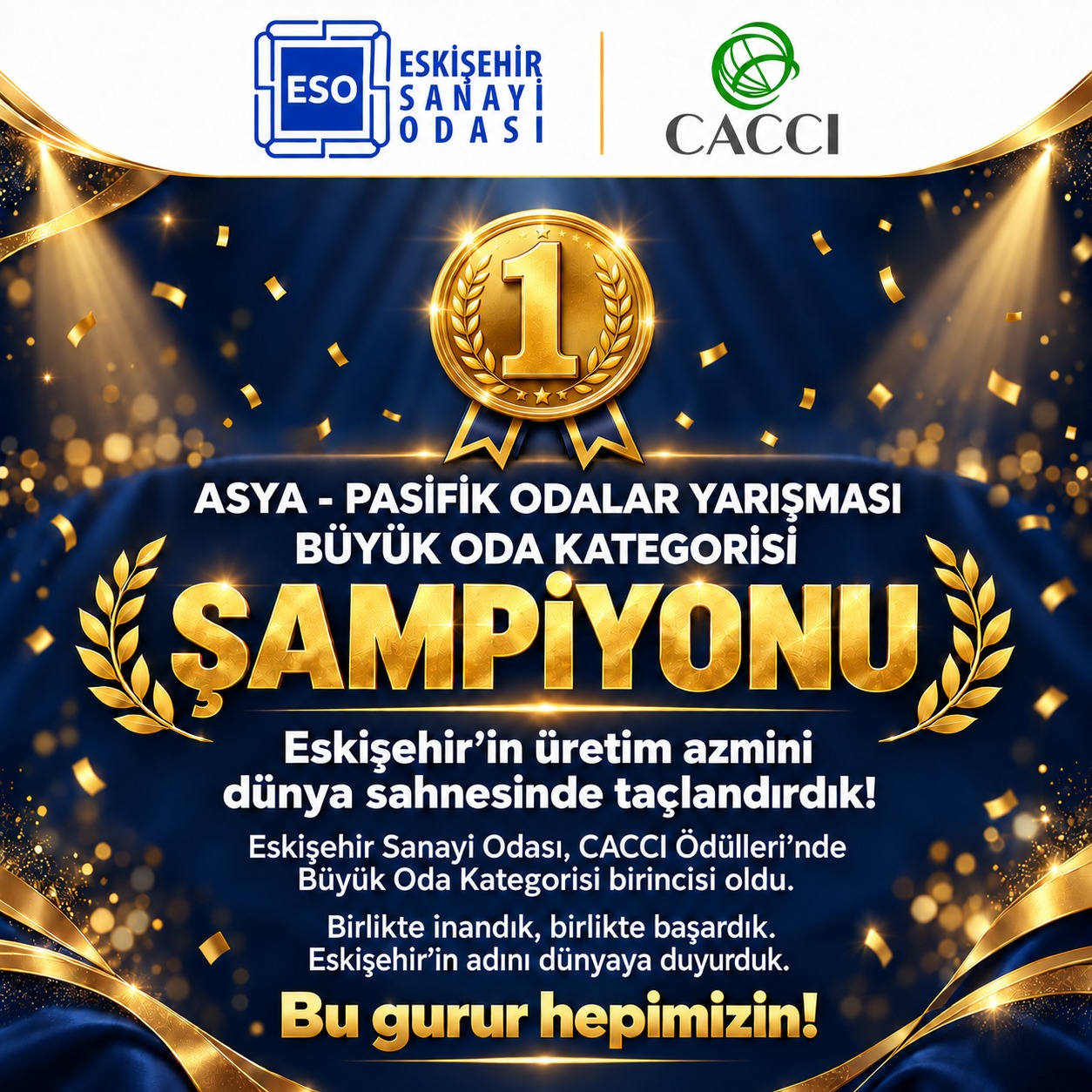 Eskişehir Sanayi Odasına Asya Pasifik Platformundan Birincilik Ödülü Eskişehir Sanayi Odasına Asya Pasifik Platformundan Birincilik Ödülü