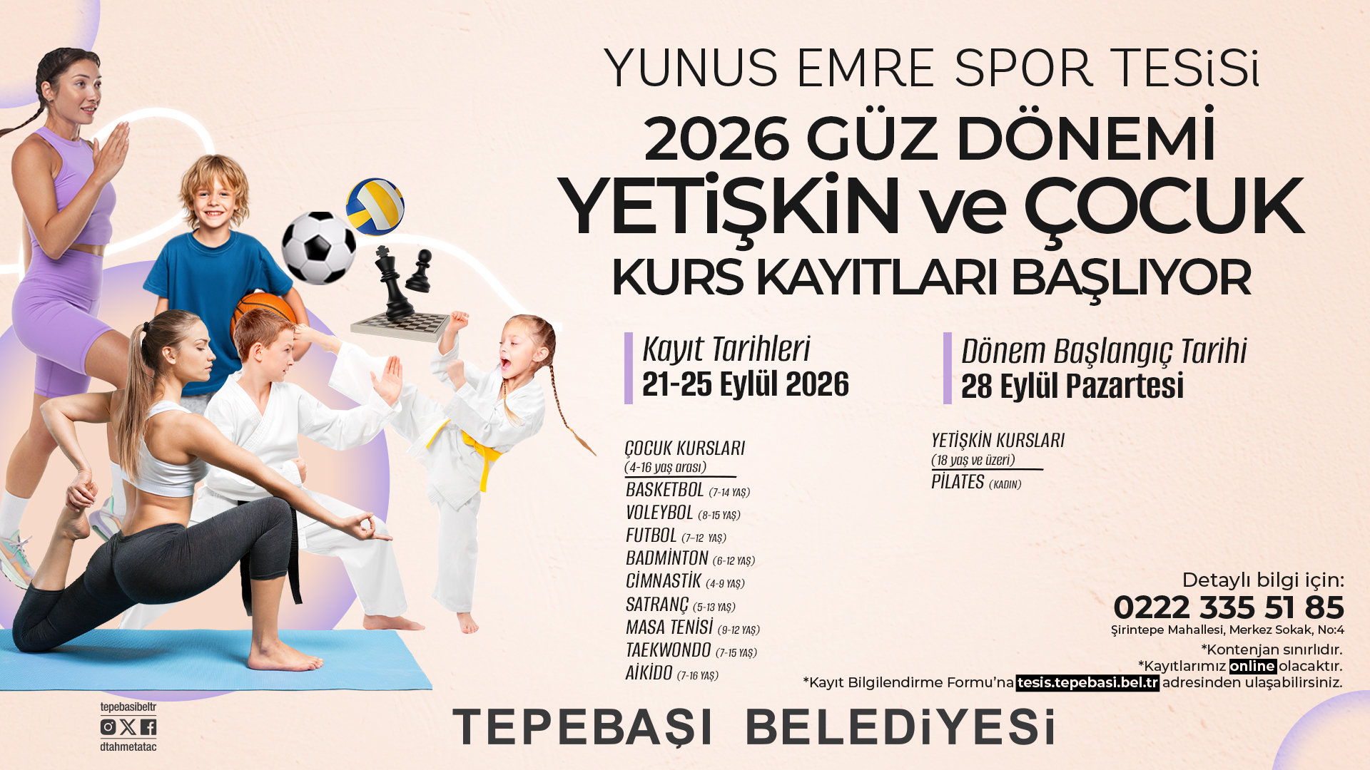 Tepebaşı Belediyesi Yunus Emre Spor Tesisi’nde Güz Dönemi Kurs Kayıtları Başlıyor