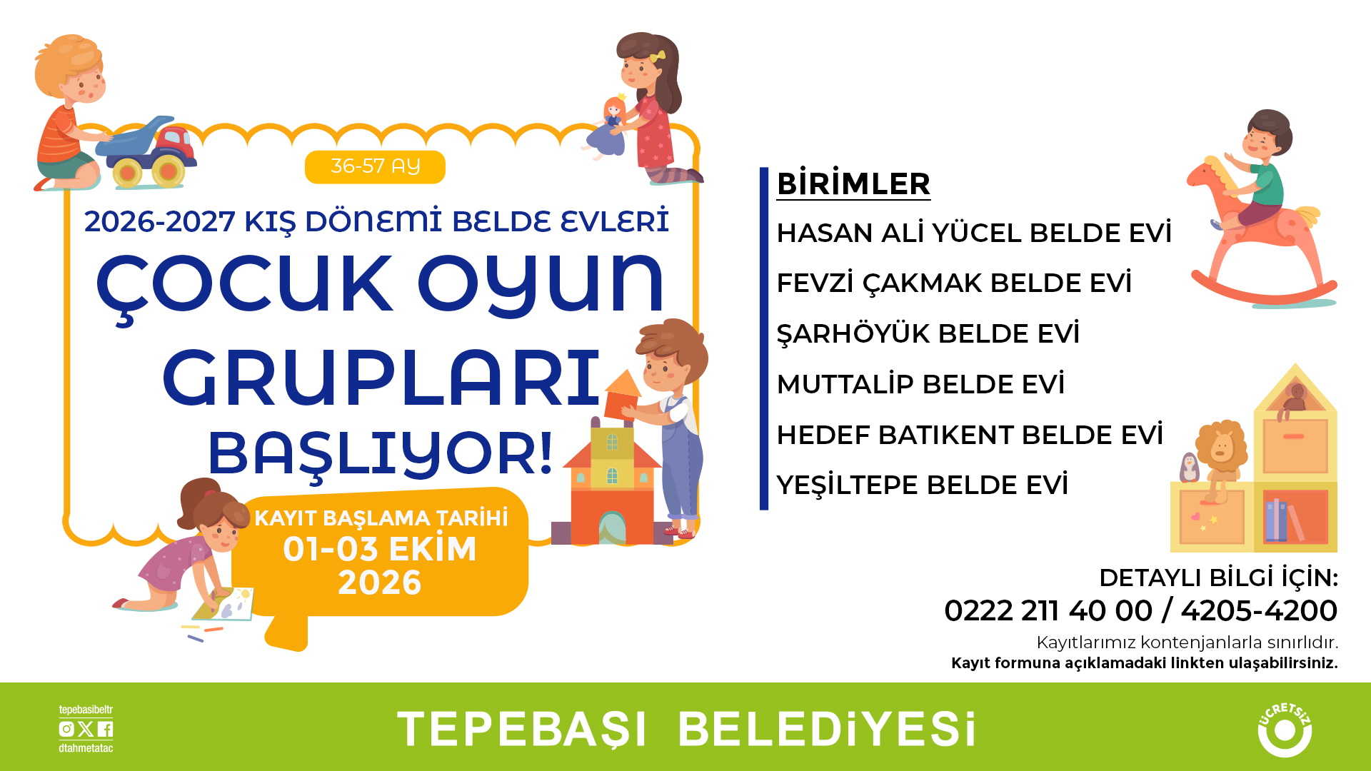 Tepebaşı Belde Evleri Çocuk Oyun Grupları İçin Kayıt Dönemi Başladı
