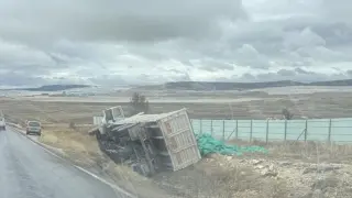 Kontrolden çıkan kamyon şarampole devrildi