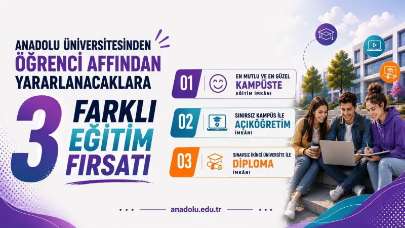 Anadolu Üniversitesi Öğrenci Affından Yararlanacaklara Üç Farklı Eğitim İmkânı Sunuyor