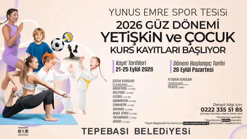 Tepebaşı Belediyesi Yunus Emre Spor Tesisi’nde Güz Dönemi Kurs Kayıtları Başlıyor